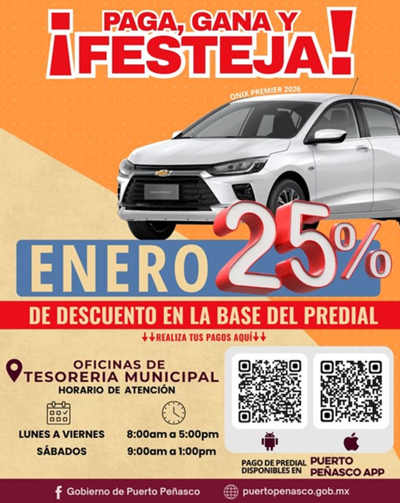 El Gobierno Municipal a través de Tesorería invita a los contribuyentes a pagar su Predial y aprovechar importantes descuentos.